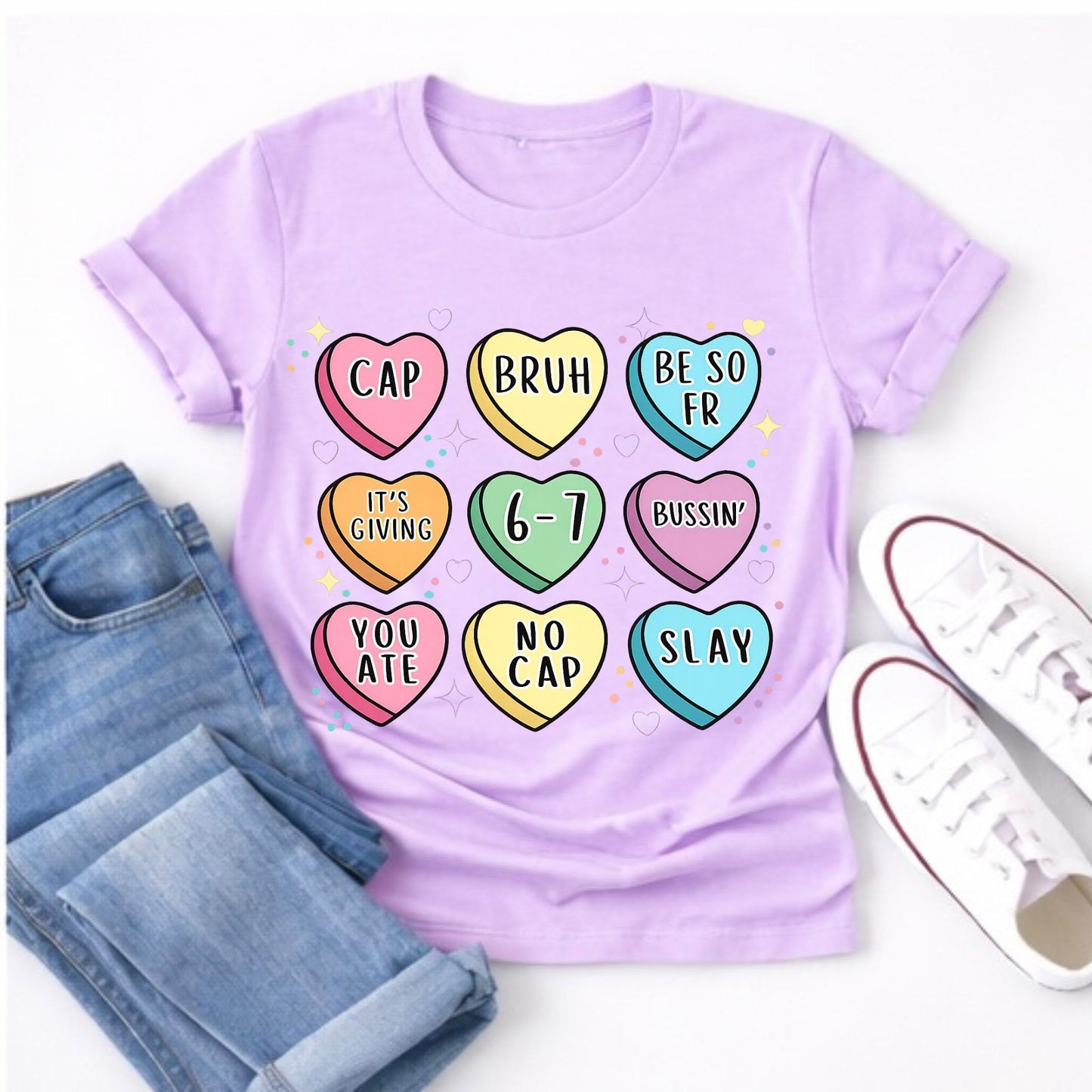 Slang conversation hearts tee color mockup