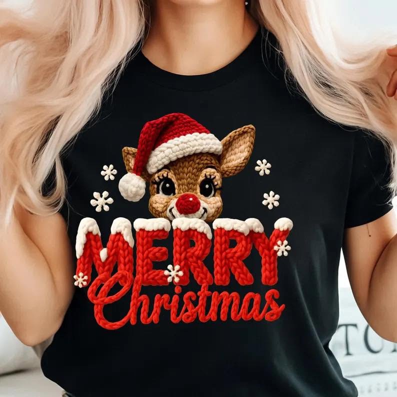 Red Reindeer Merry Christmas Graphic Apparel mockup