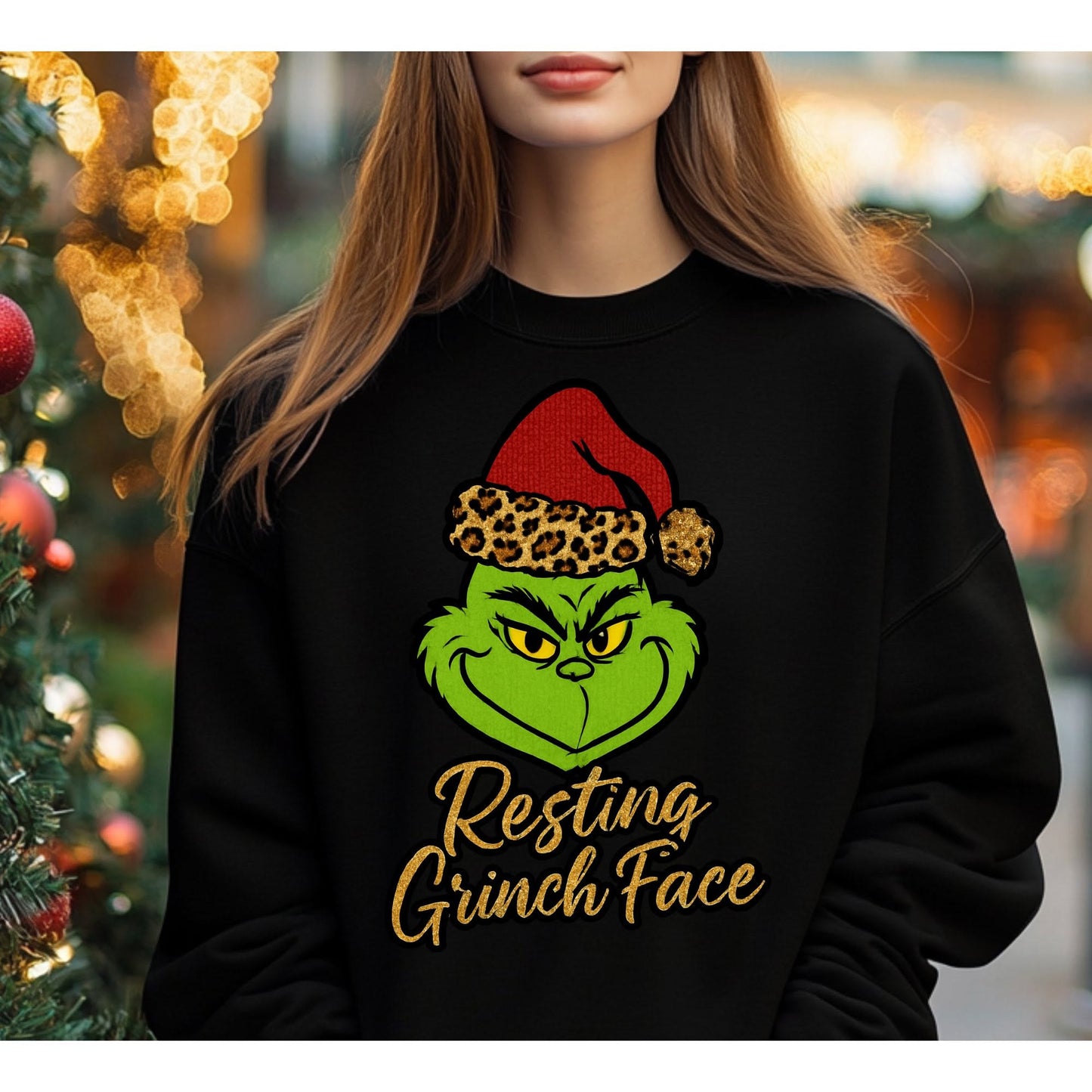 Resting Grinch Face on black sweatshirt