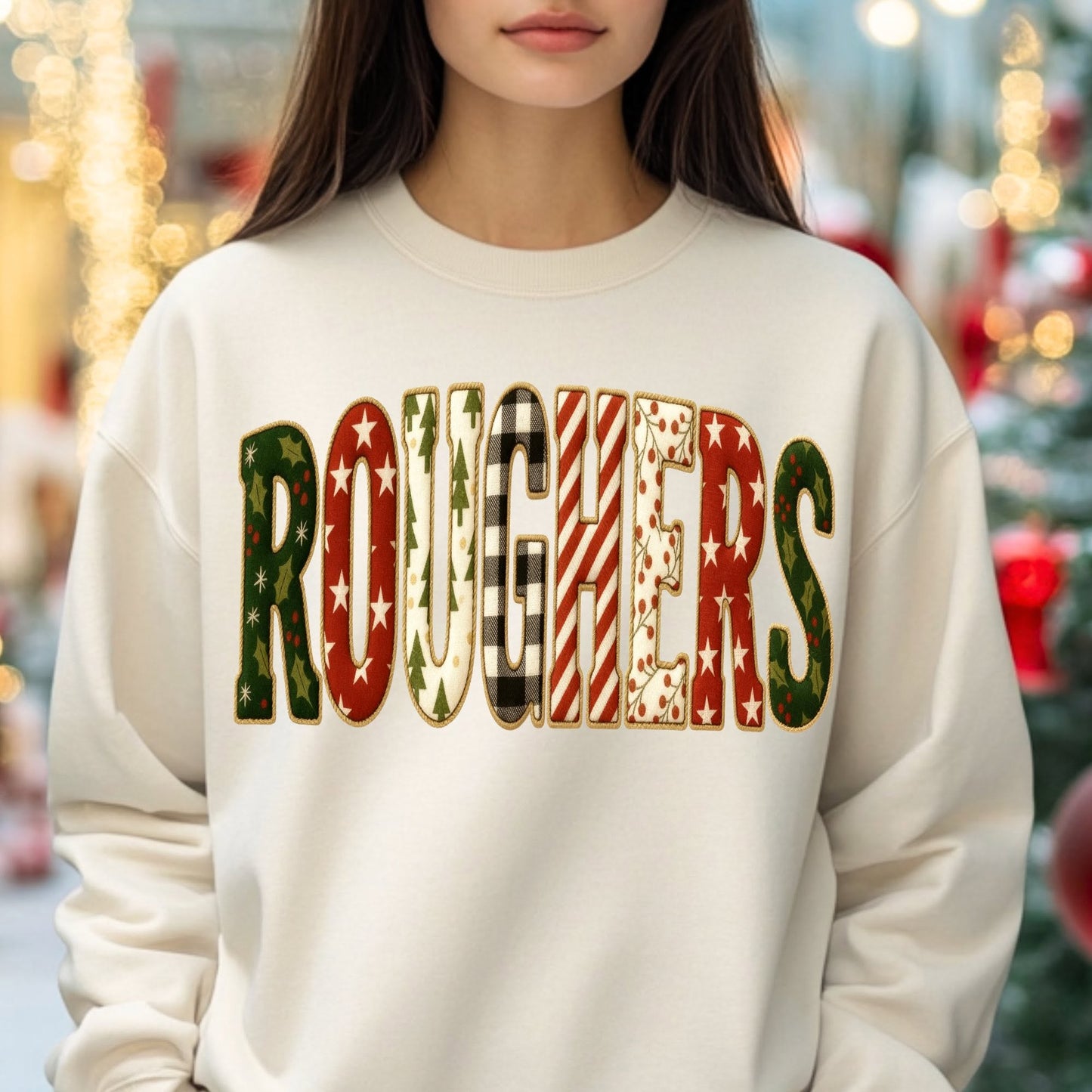 Roughers Christmas patchwork lettering