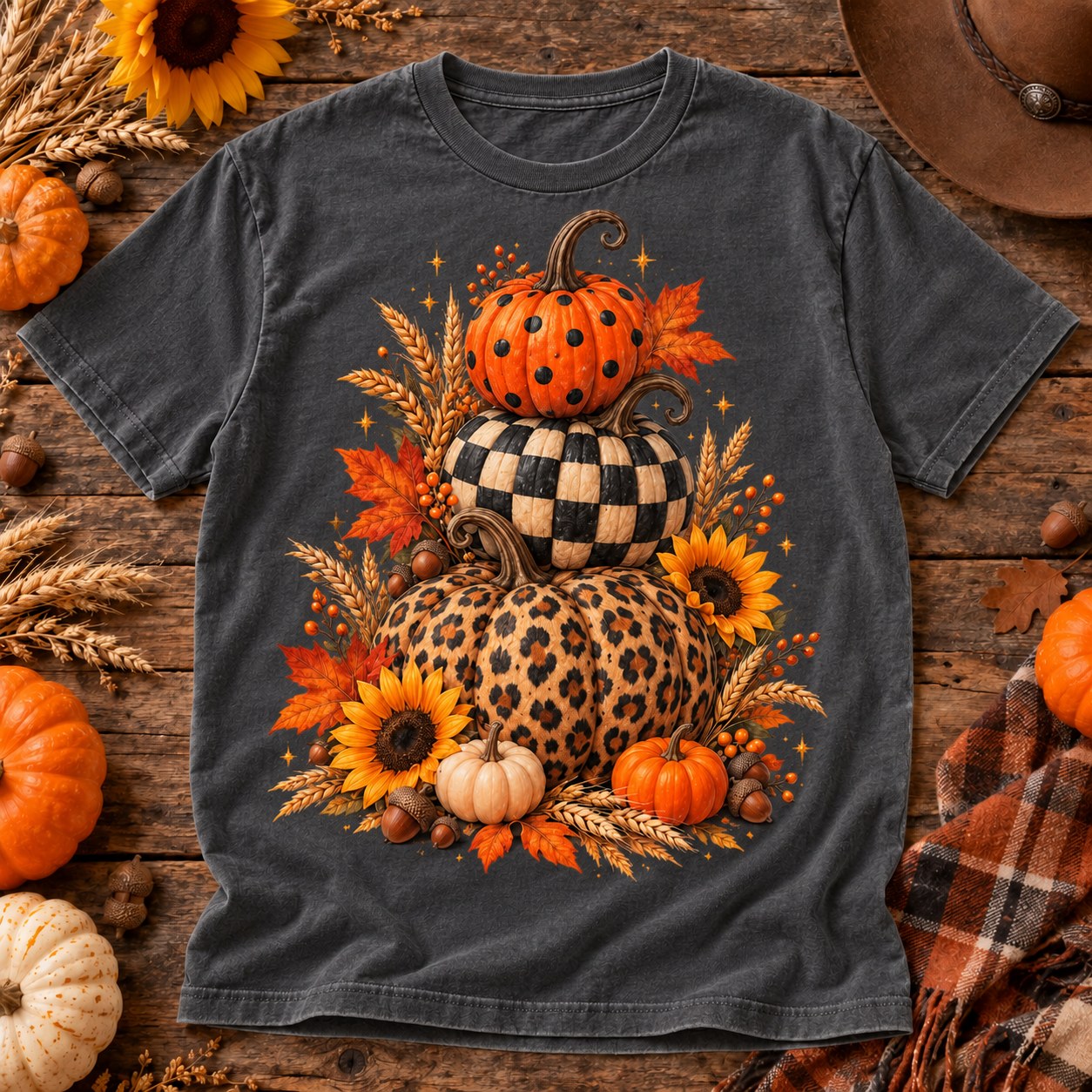 Leopard Checkered Stacked Pumpkins