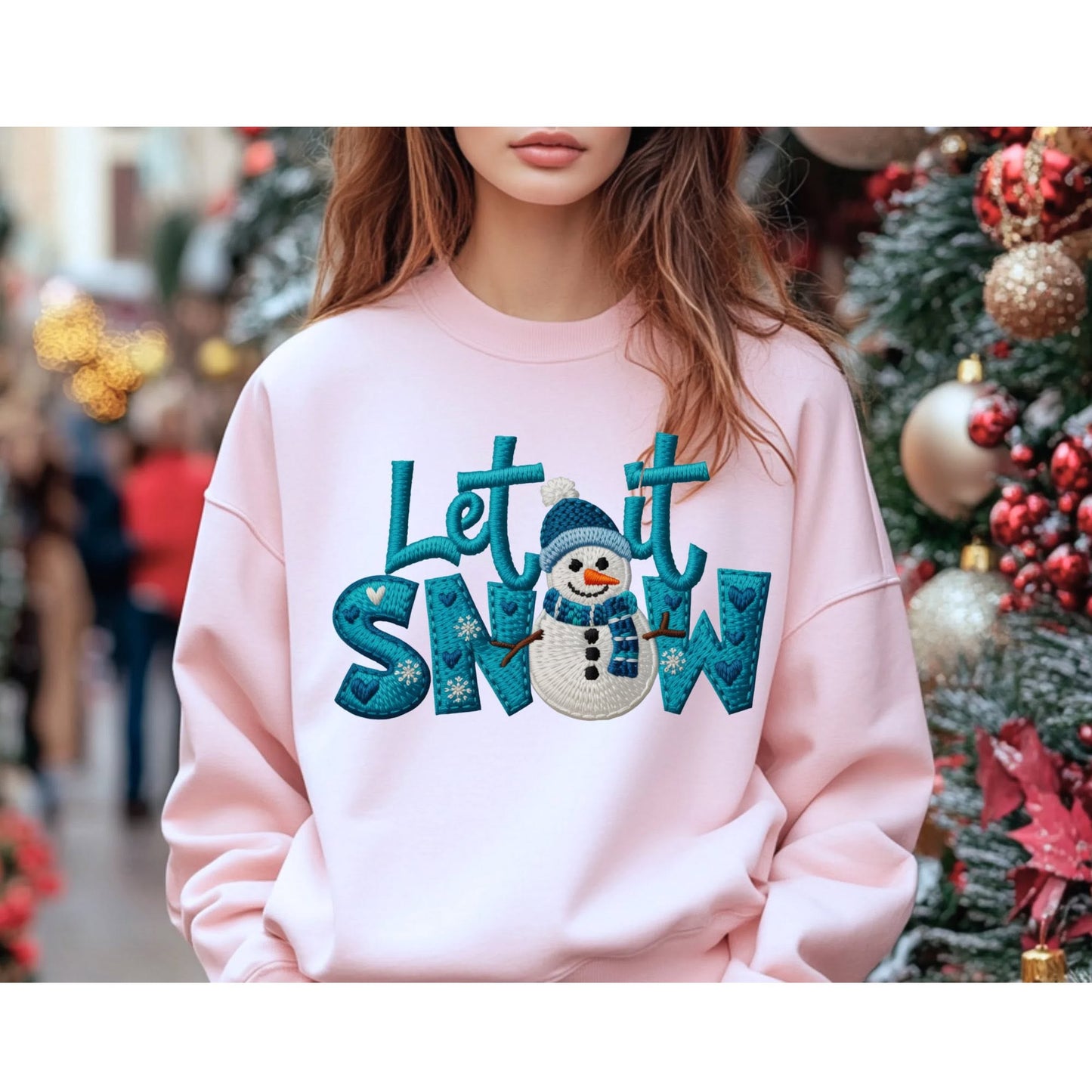 Blue knit-look Let It Snow snowman color mockup