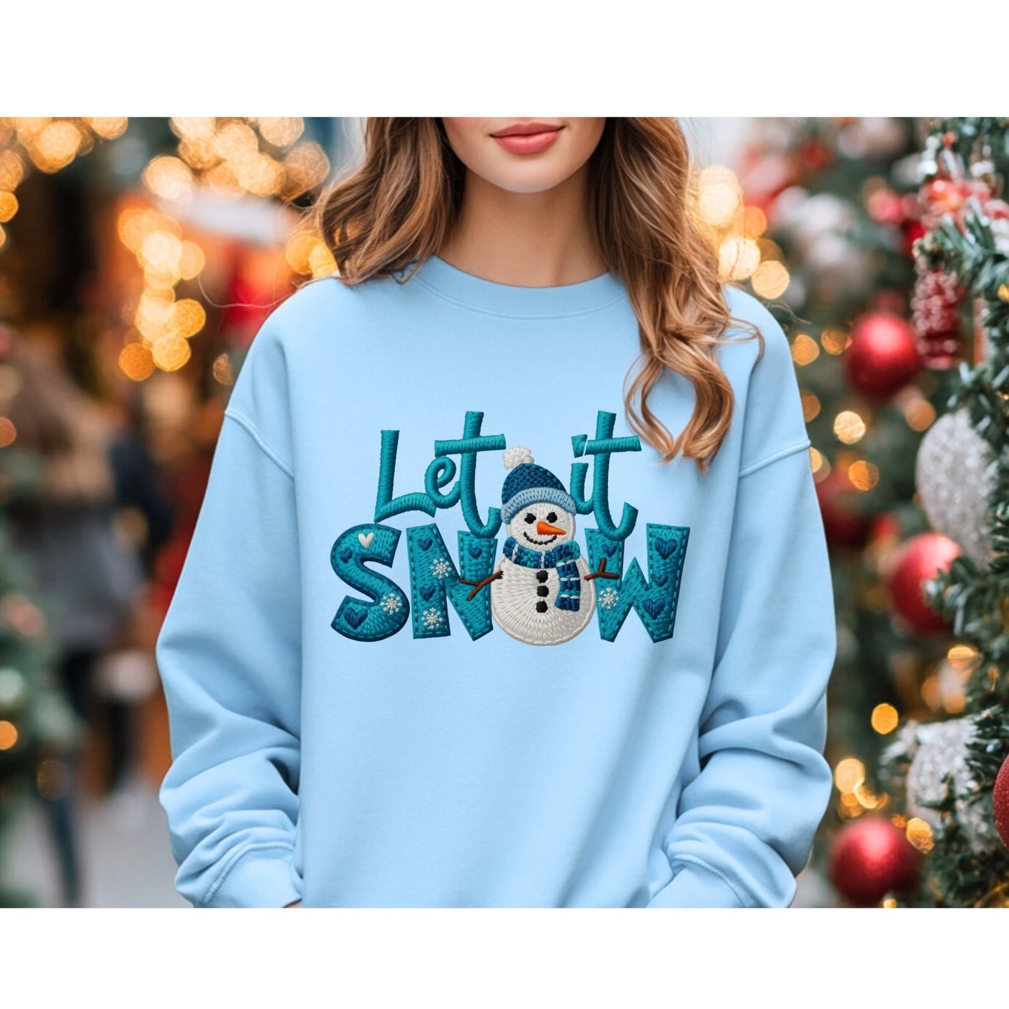 Blue knit-look Let It Snow snowman color mockup
