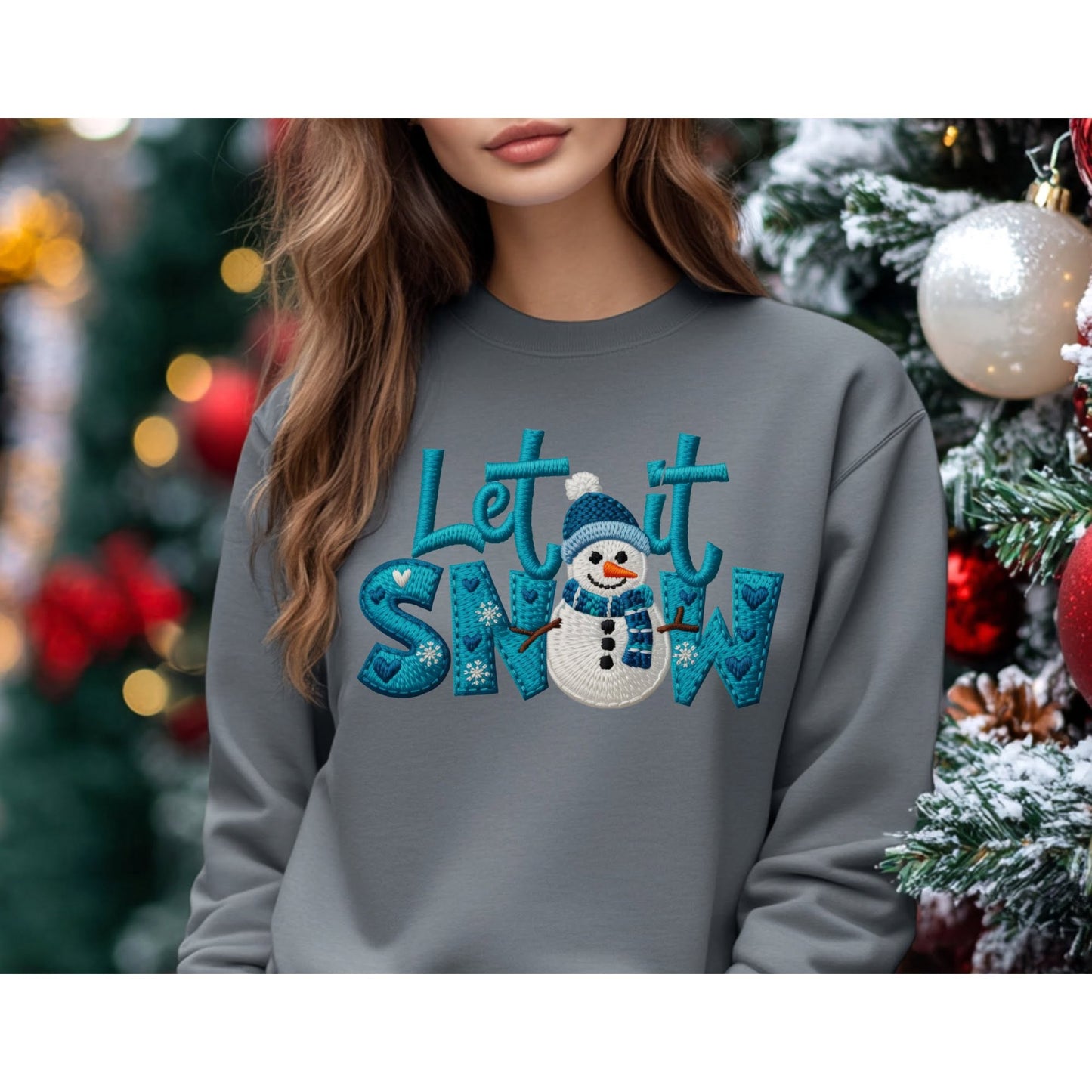 Blue knit-look Let It Snow snowman color mockup