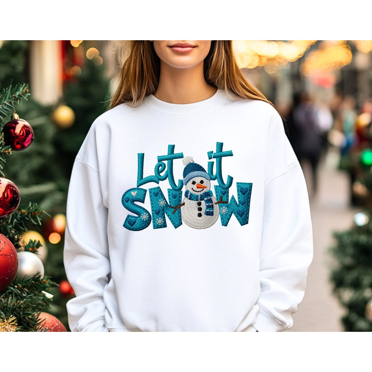 Blue knit-look Let It Snow snowman color mockup