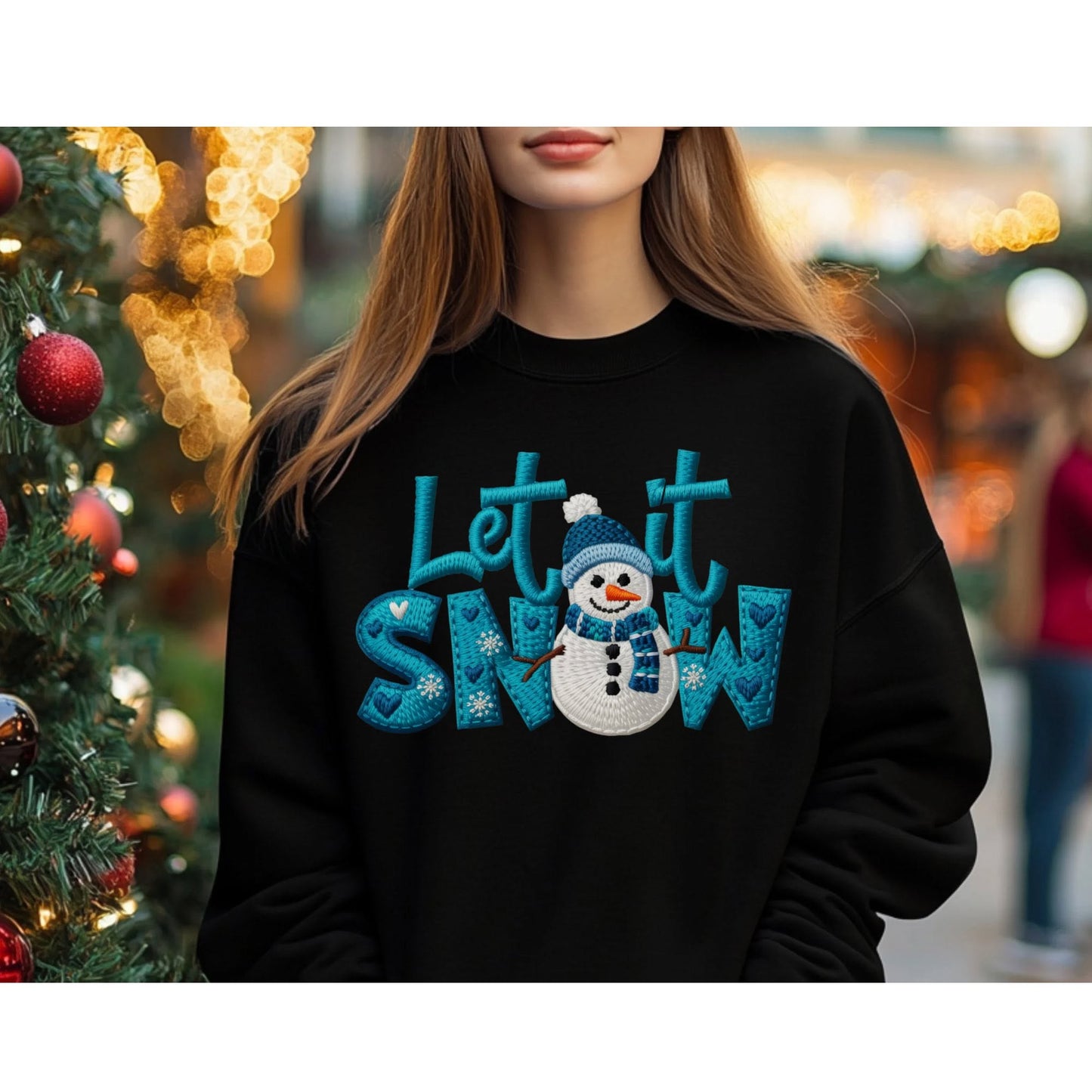 Blue knit-look Let It Snow snowman color mockup
