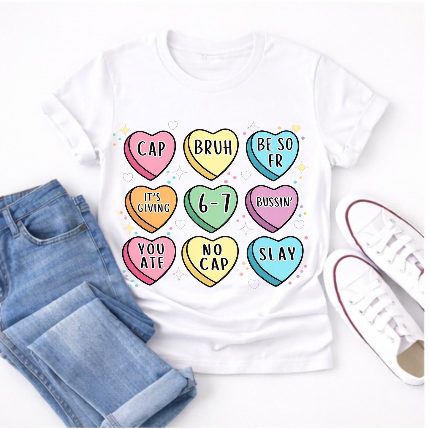 Slang conversation hearts tee color mockup