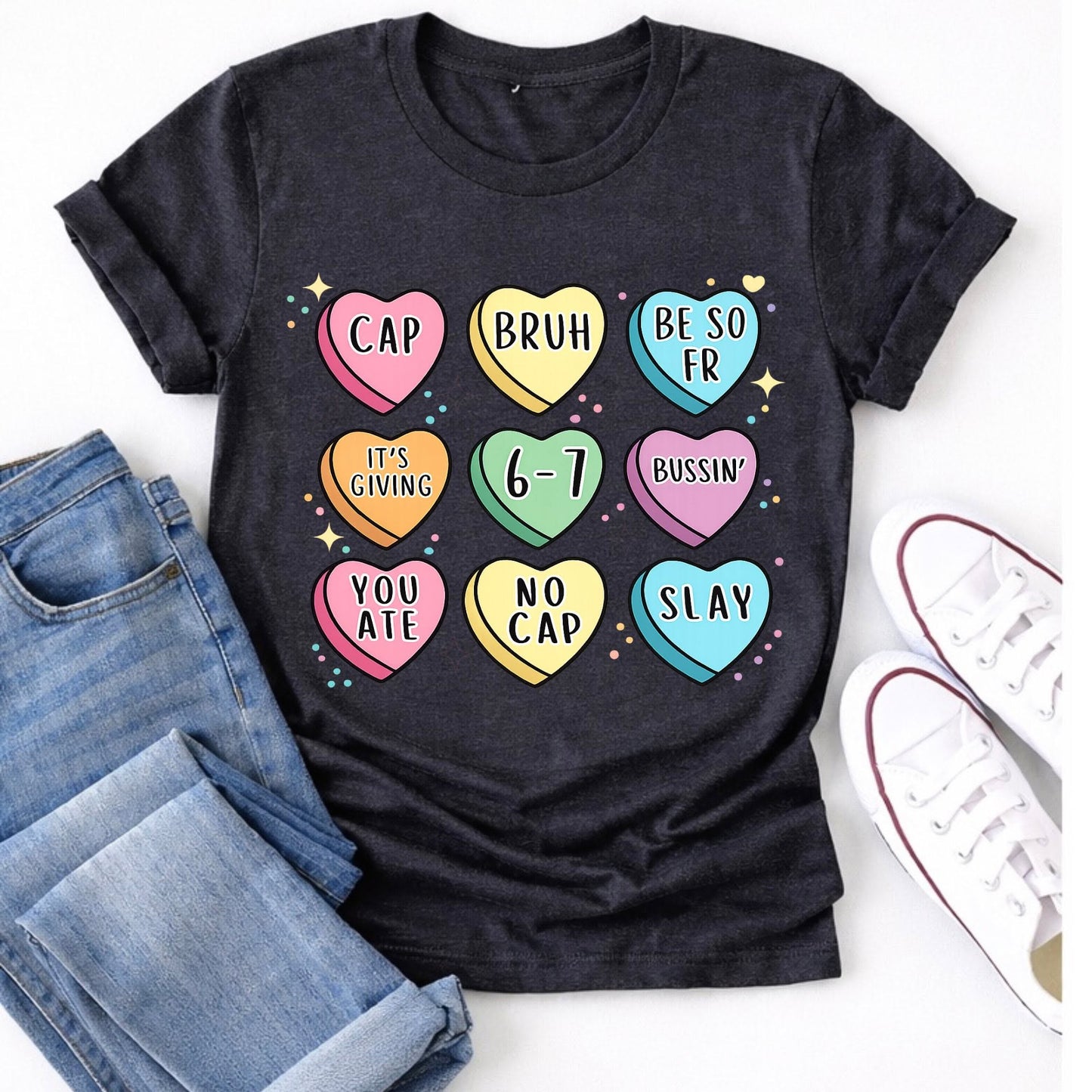 Slang conversation hearts tee color mockup