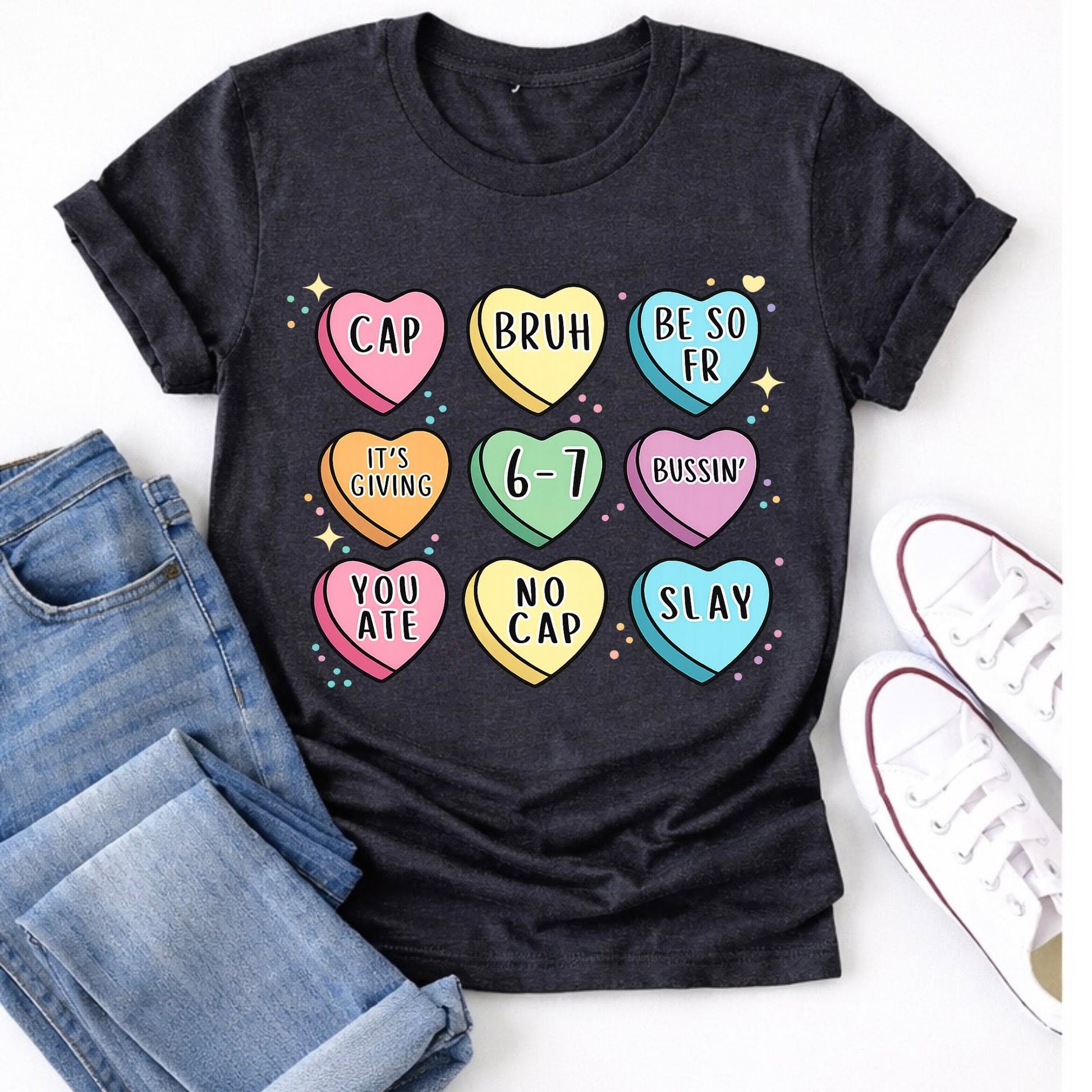 Slang conversation hearts tee color mockup