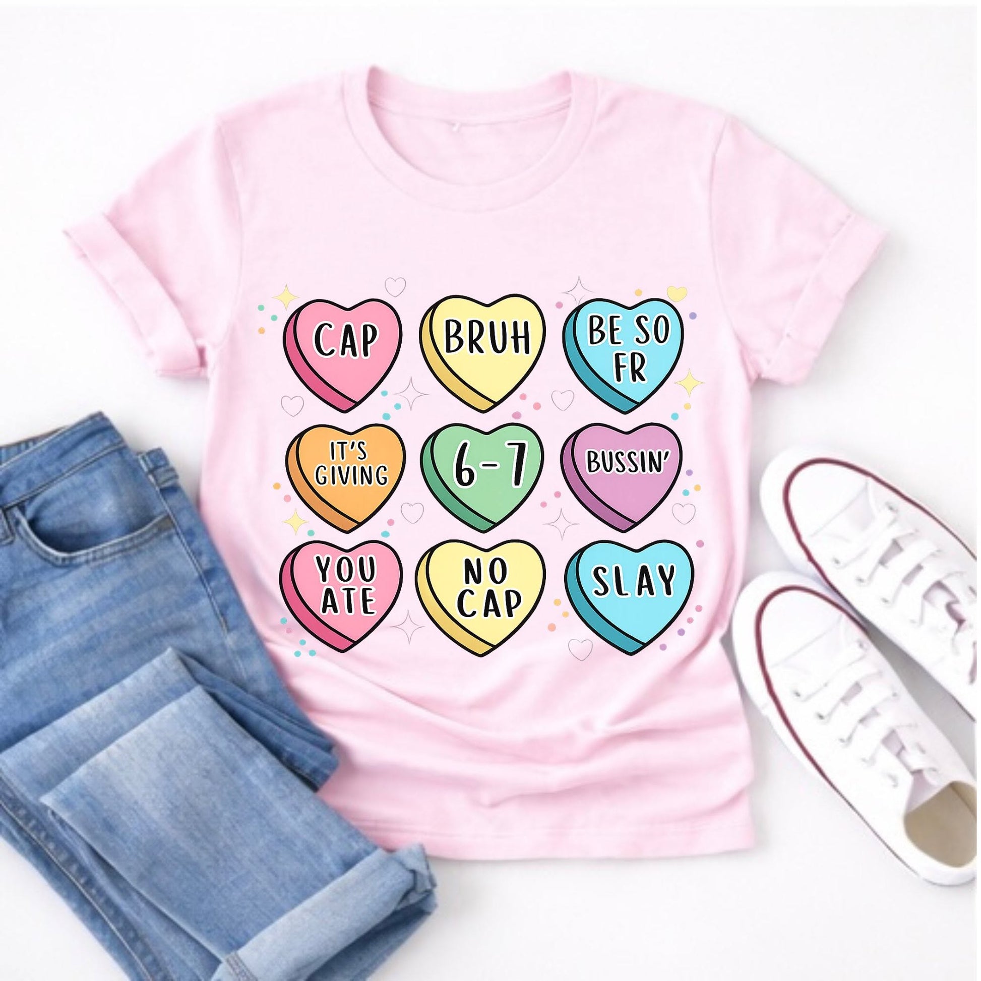 Slang conversation hearts tee color mockup