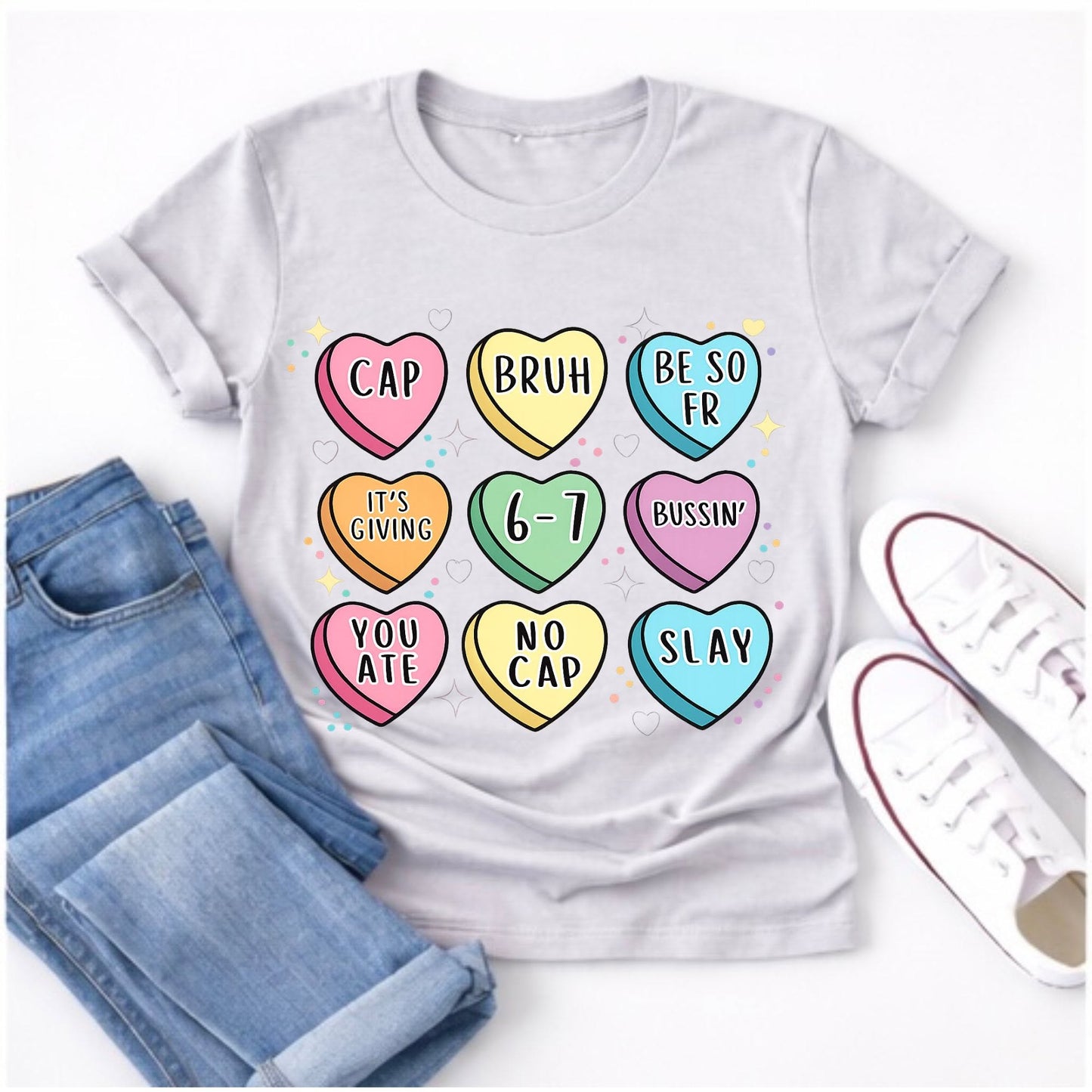 Slang conversation hearts tee color mockup