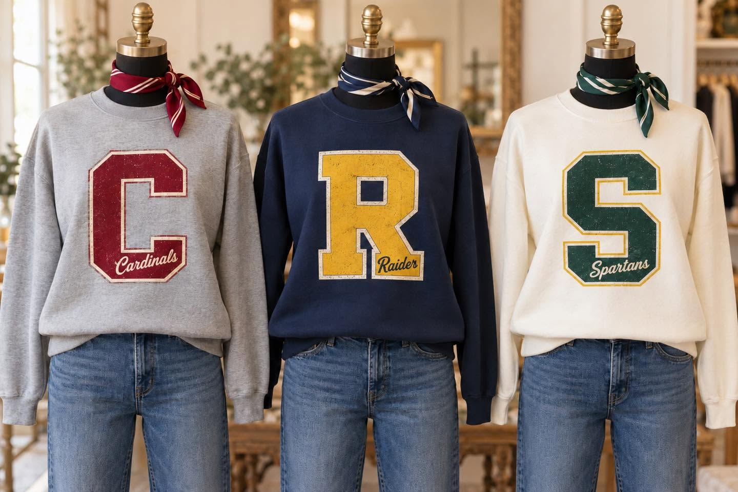 Spartans varsity S design shown at right in the group mockup