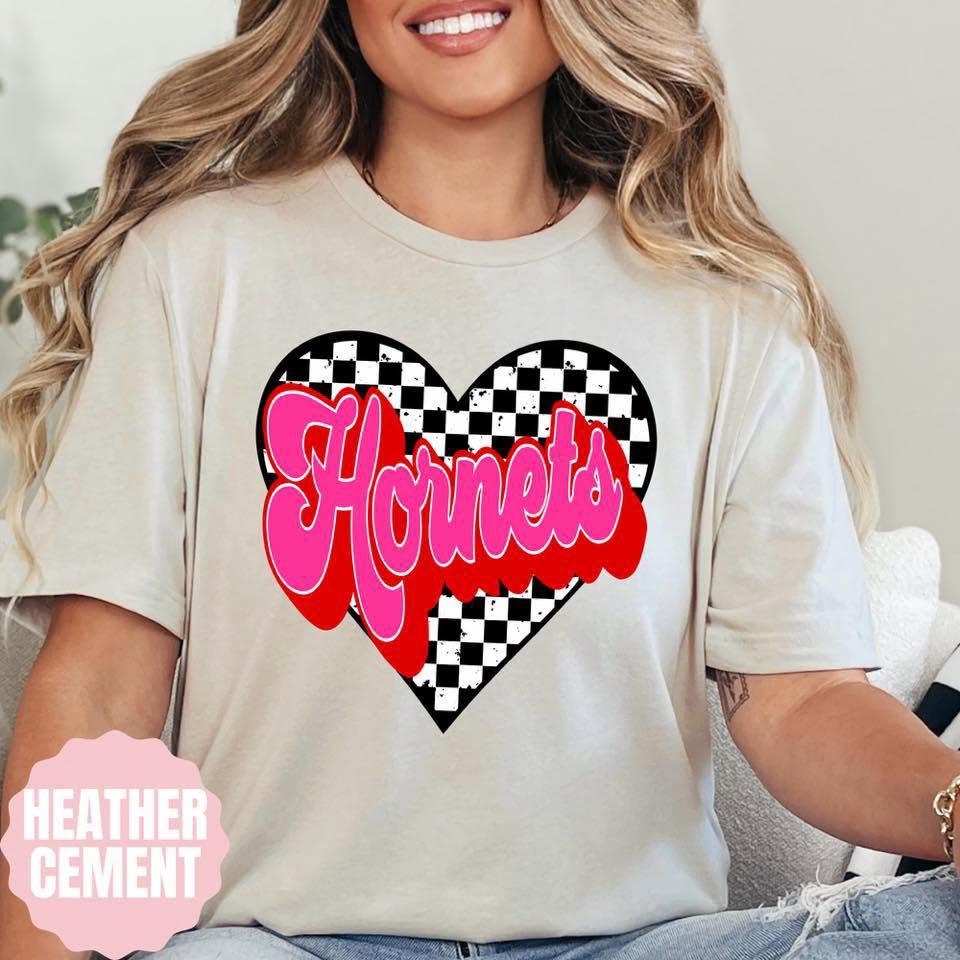 Hornets checkered heart apparel mockup