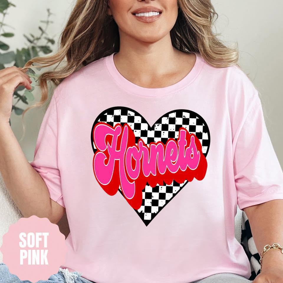 Hornets checkered heart apparel mockup