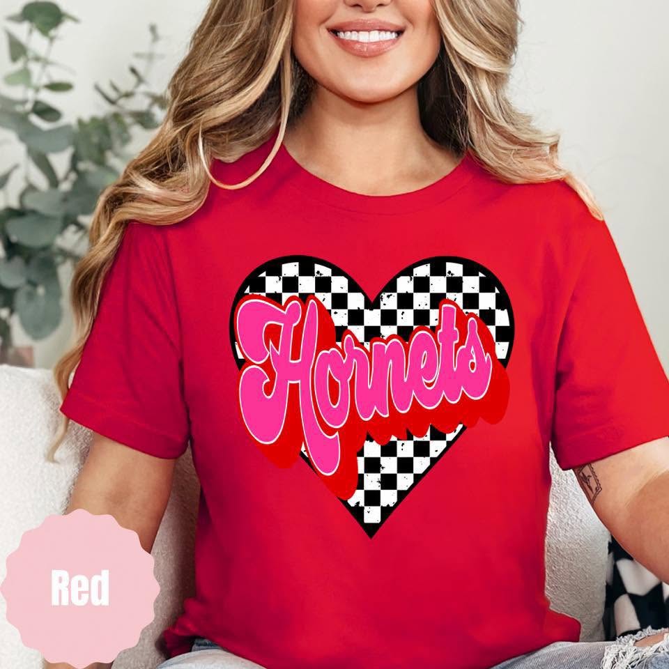Hornets checkered heart apparel mockup