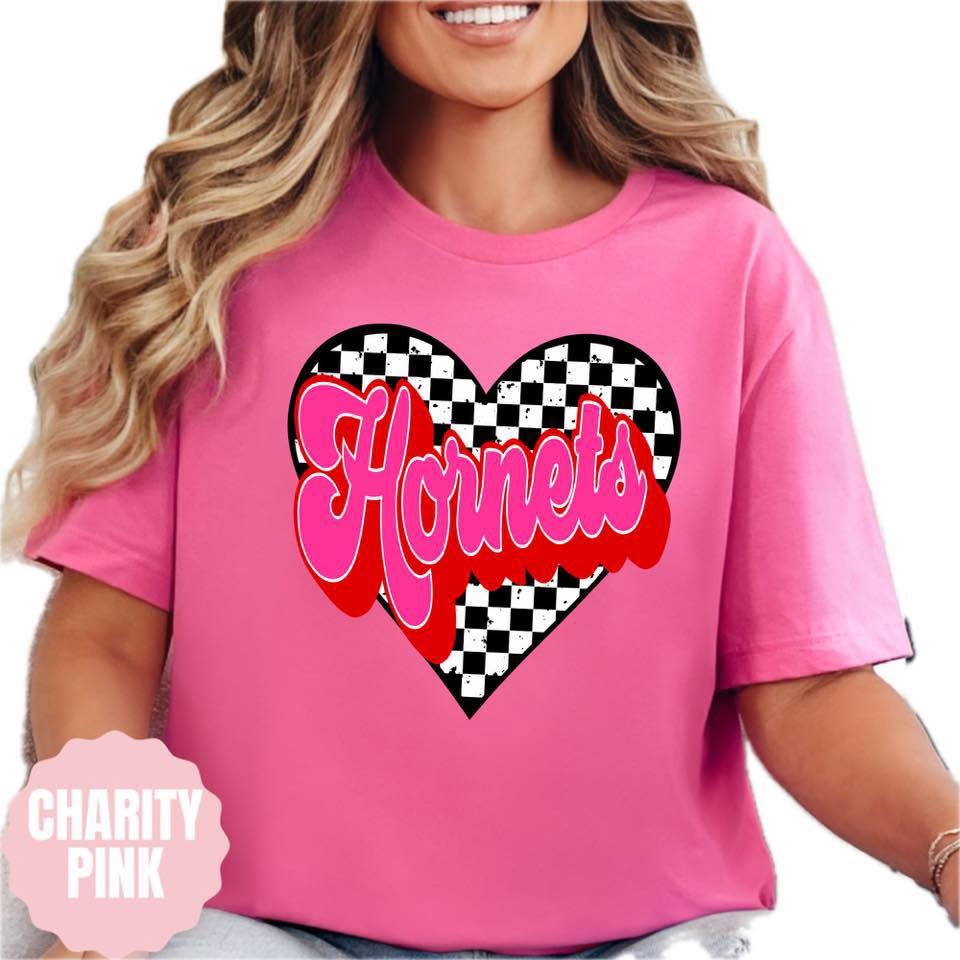 Hornets checkered heart apparel mockup