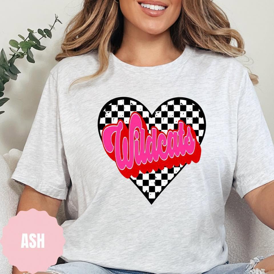 Wildcats Checkered Heart