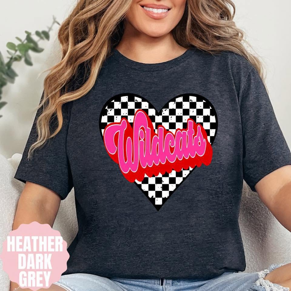 Wildcats Checkered Heart