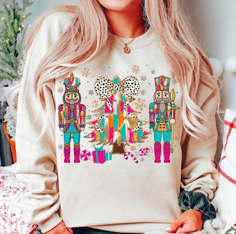 Colorful Nutcrackers and Christmas Tree