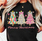 Merry Christmas colorful tree trio with spotted and pink bows