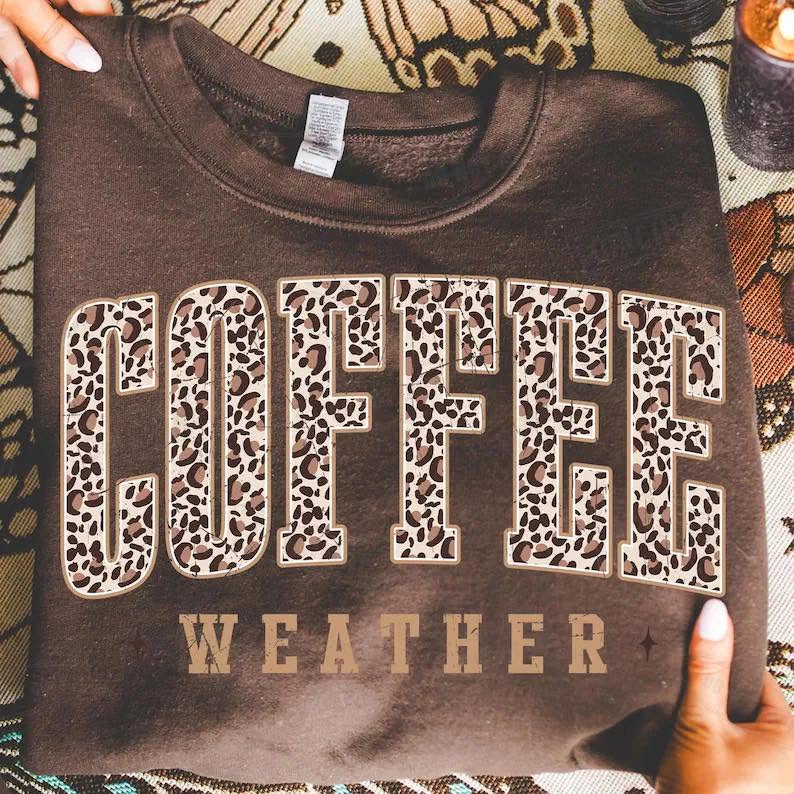 Coffee Weather leopard-print lettering apparel mockup