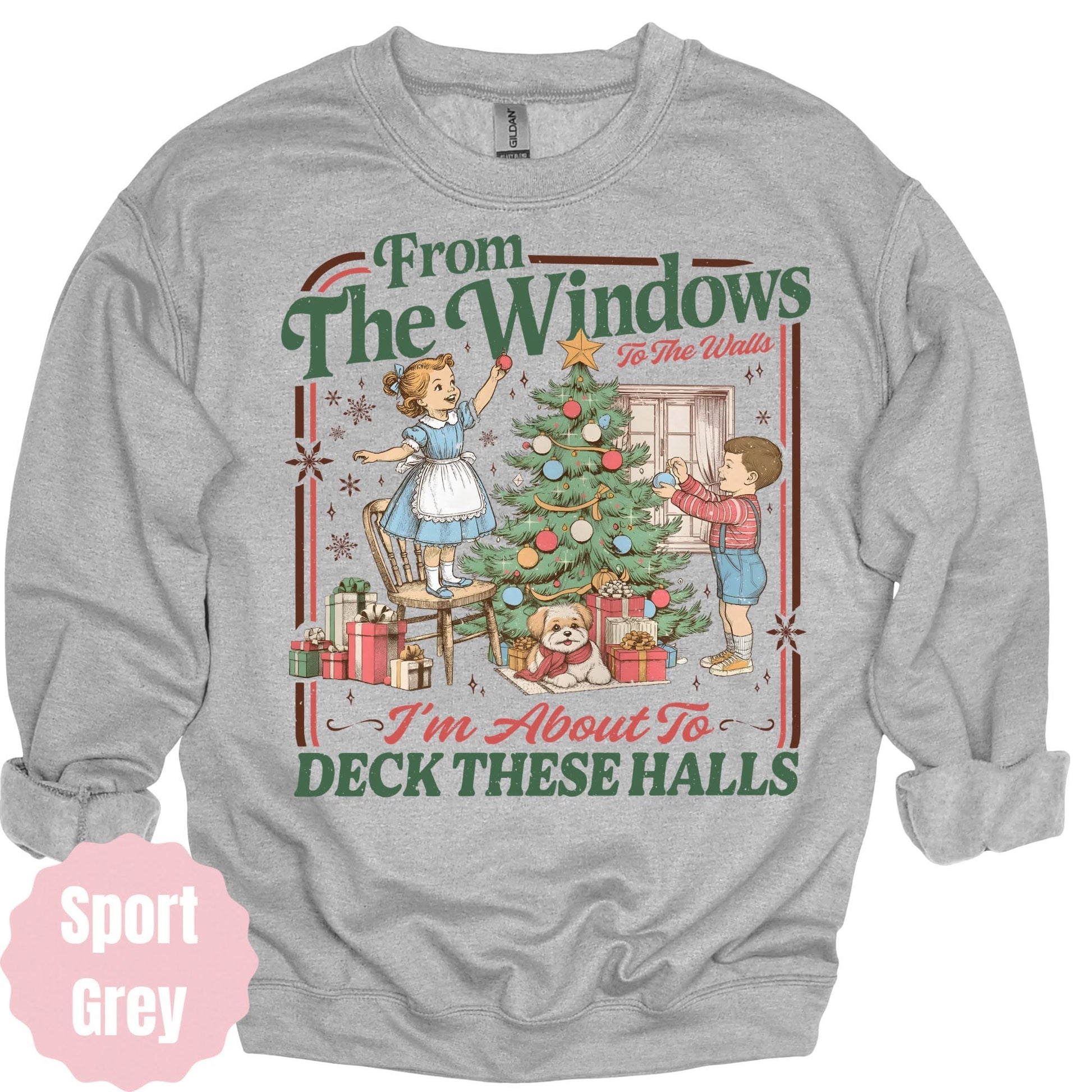 Deck These Halls vintage Christmas sweatshirt color example
