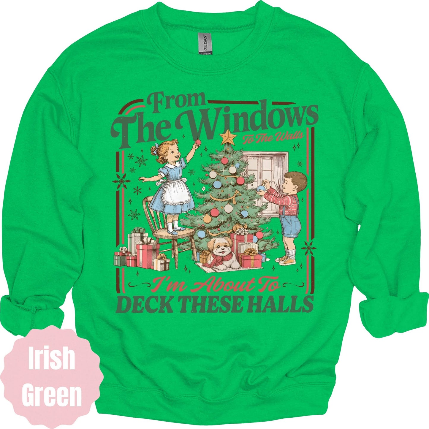 Deck These Halls vintage Christmas sweatshirt color example