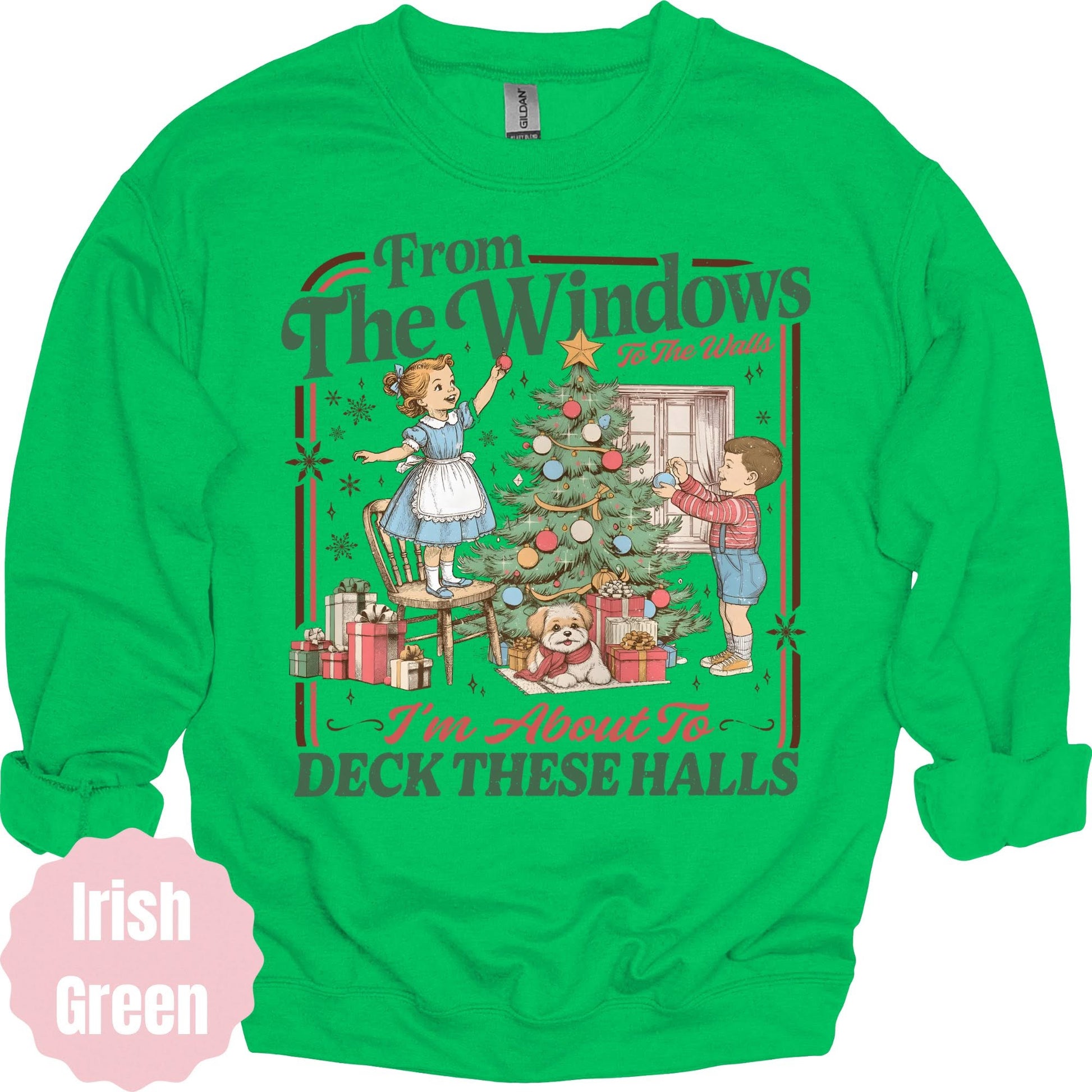 Deck These Halls vintage Christmas sweatshirt color example