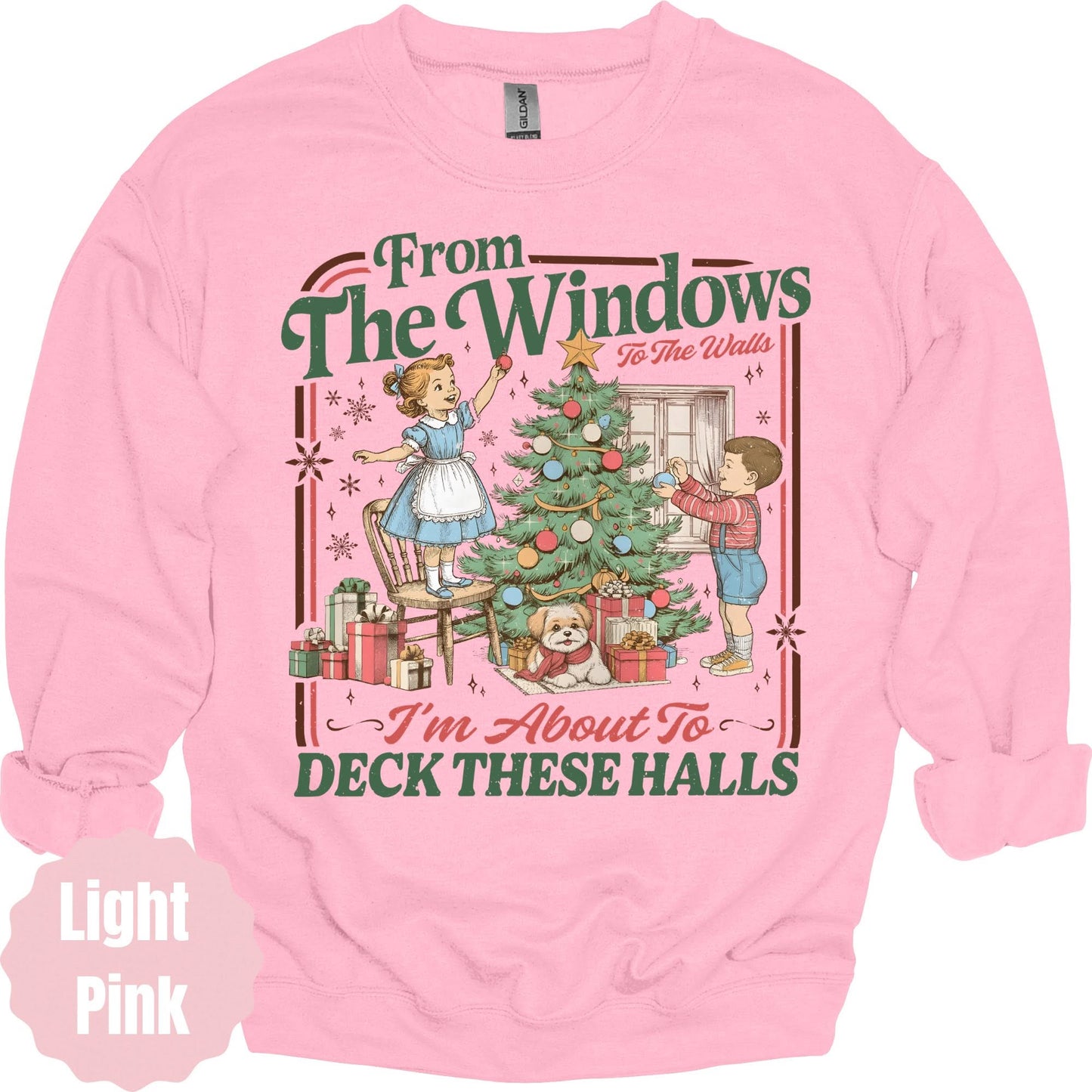 Deck These Halls light-pink sweatshirt