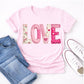 Floral patchwork LOVE on pink