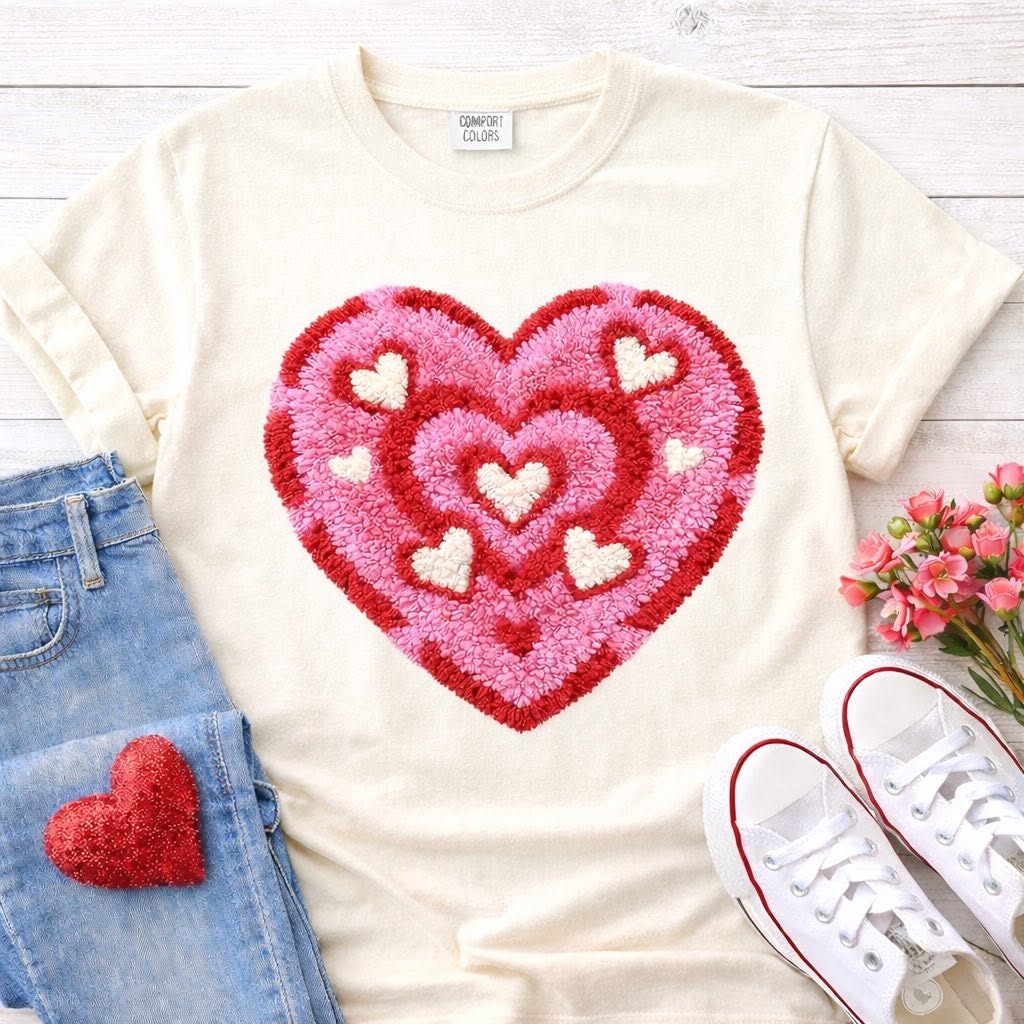 Pink and red layered heart apparel mockup