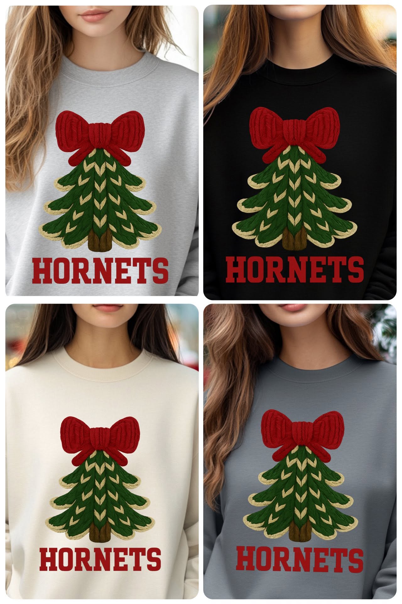 Hornets Knit Christmas Tree — Red Bow color mockups