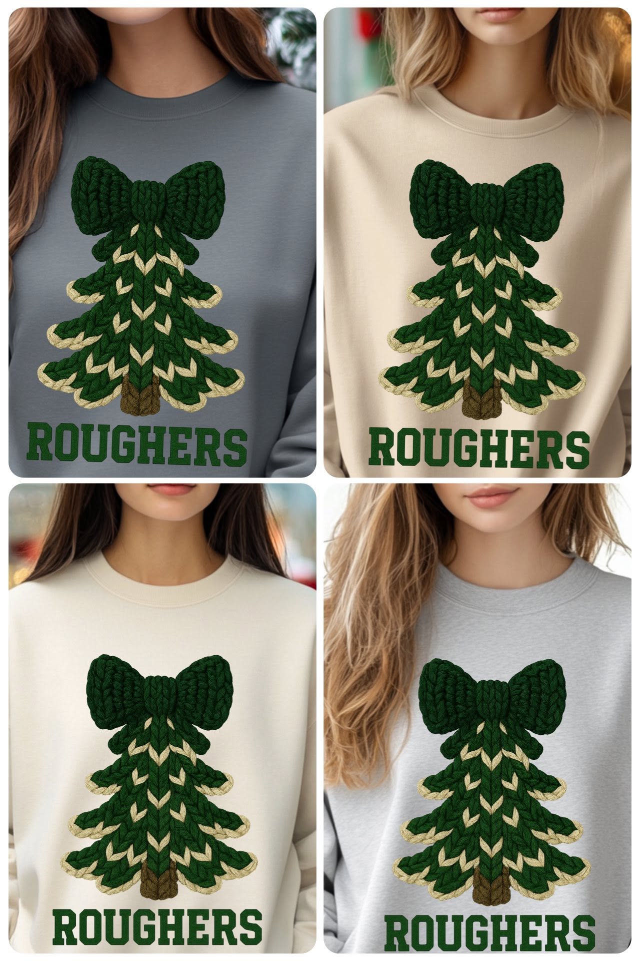 Roughers Knit Christmas Tree — Green Bow color mockups
