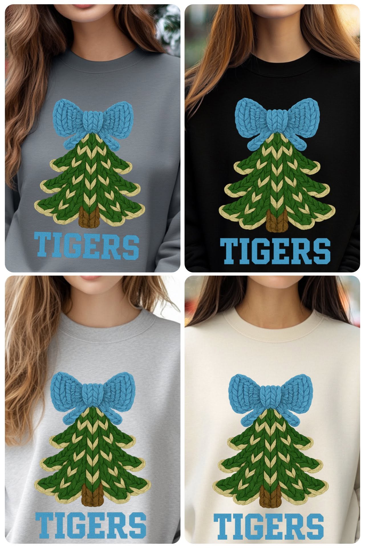 Tigers Knit Christmas Tree — Carolina Blue Bow color mockups