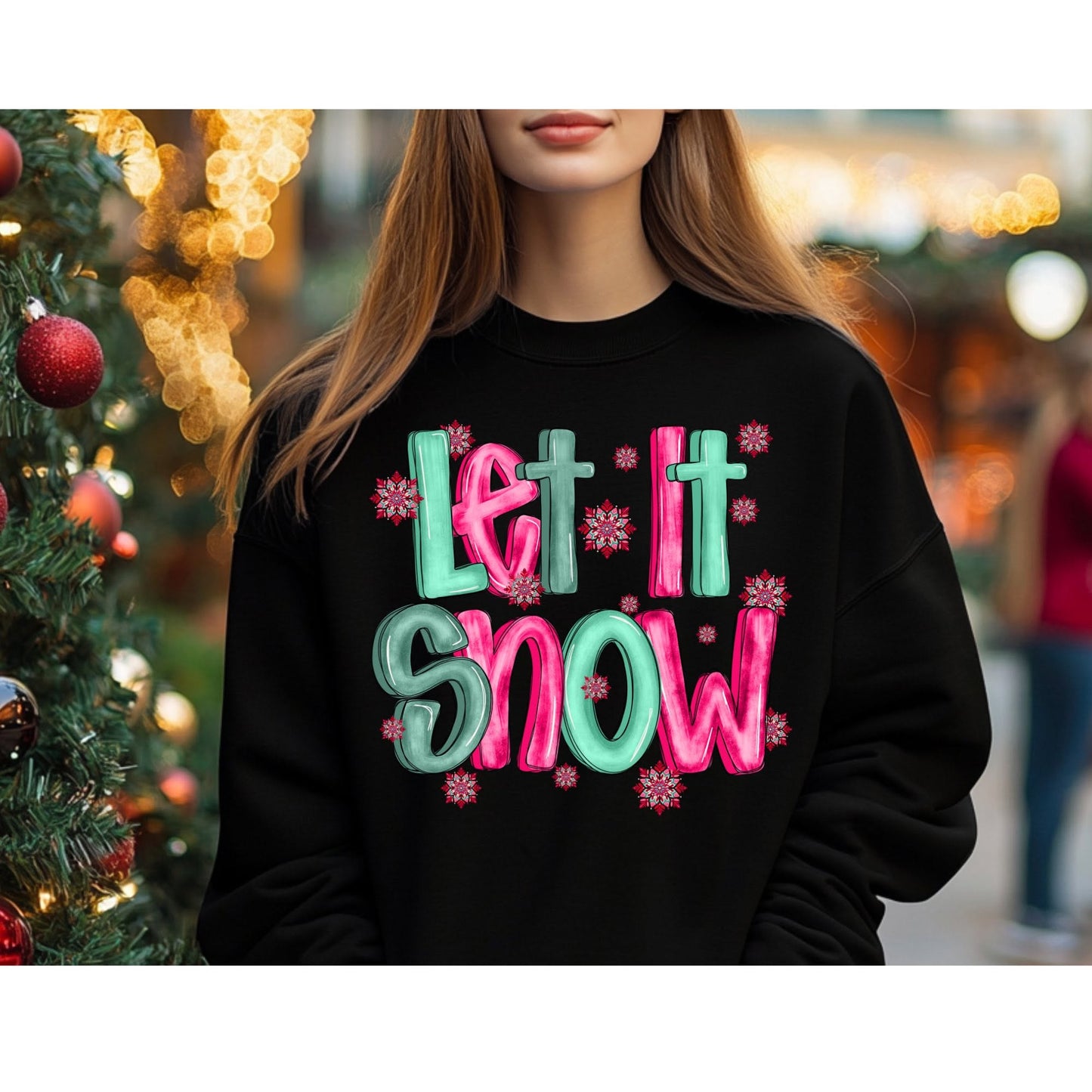 Pink and green Let It Snow apparel mockup