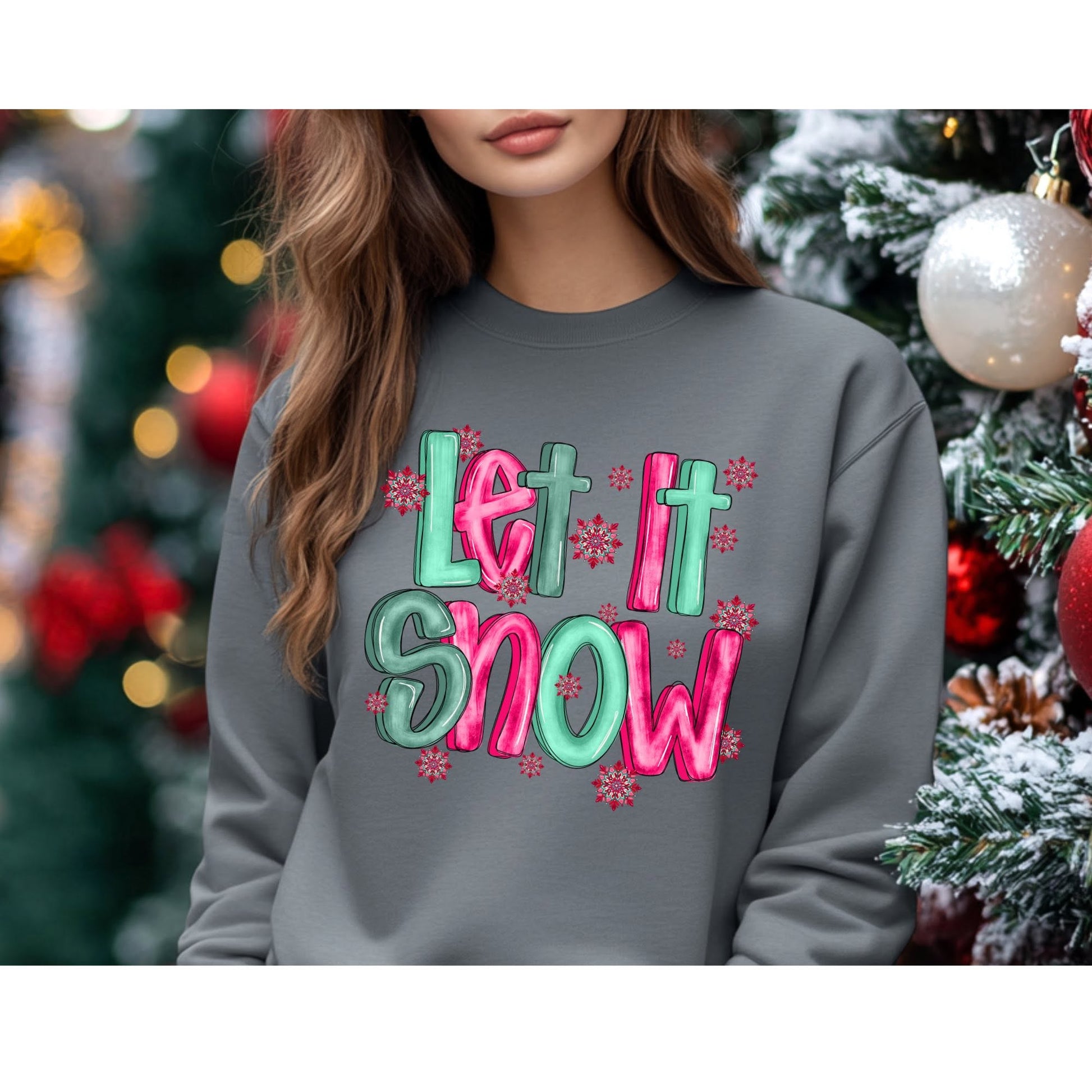 Pink and green Let It Snow apparel mockup