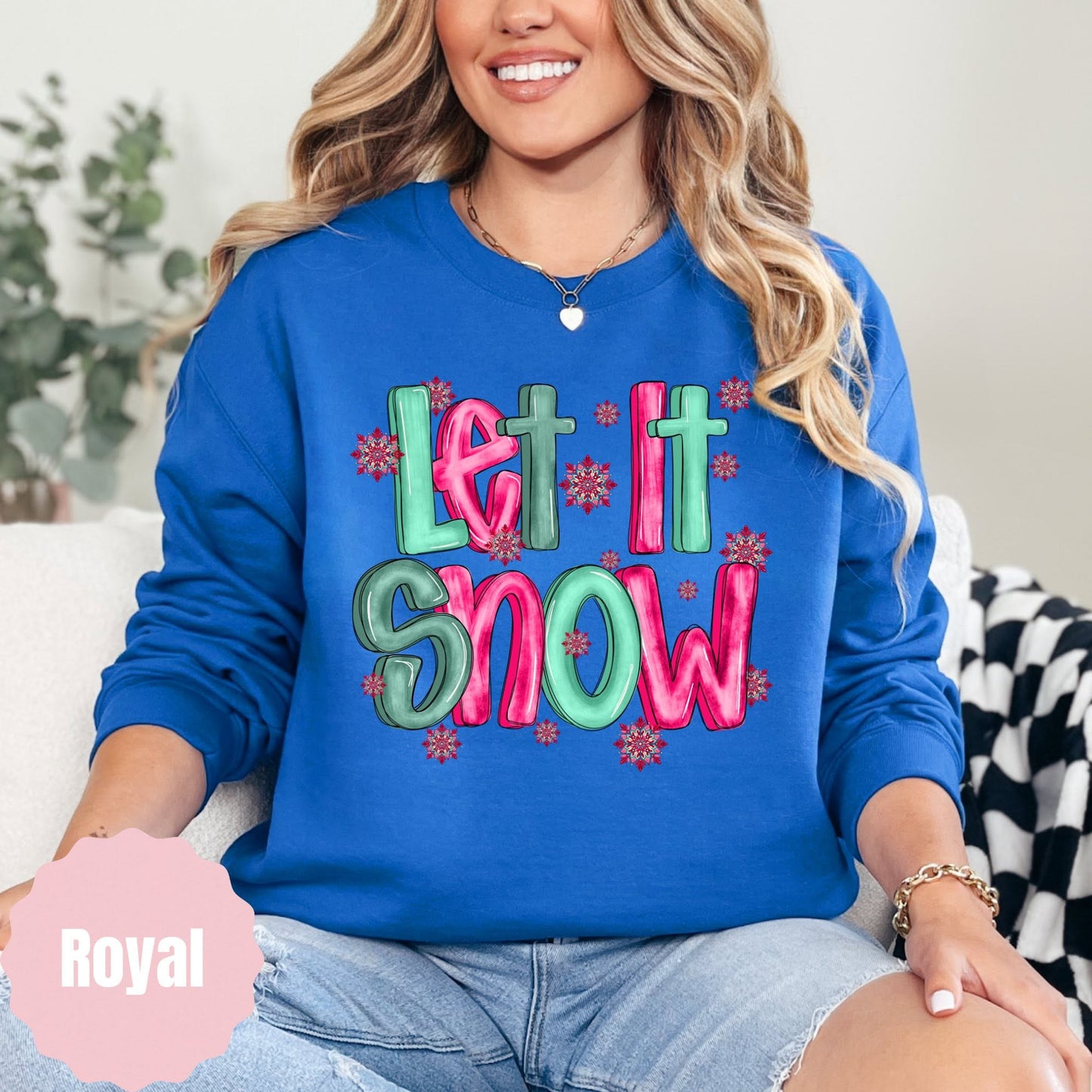 Pink and green Let It Snow apparel mockup