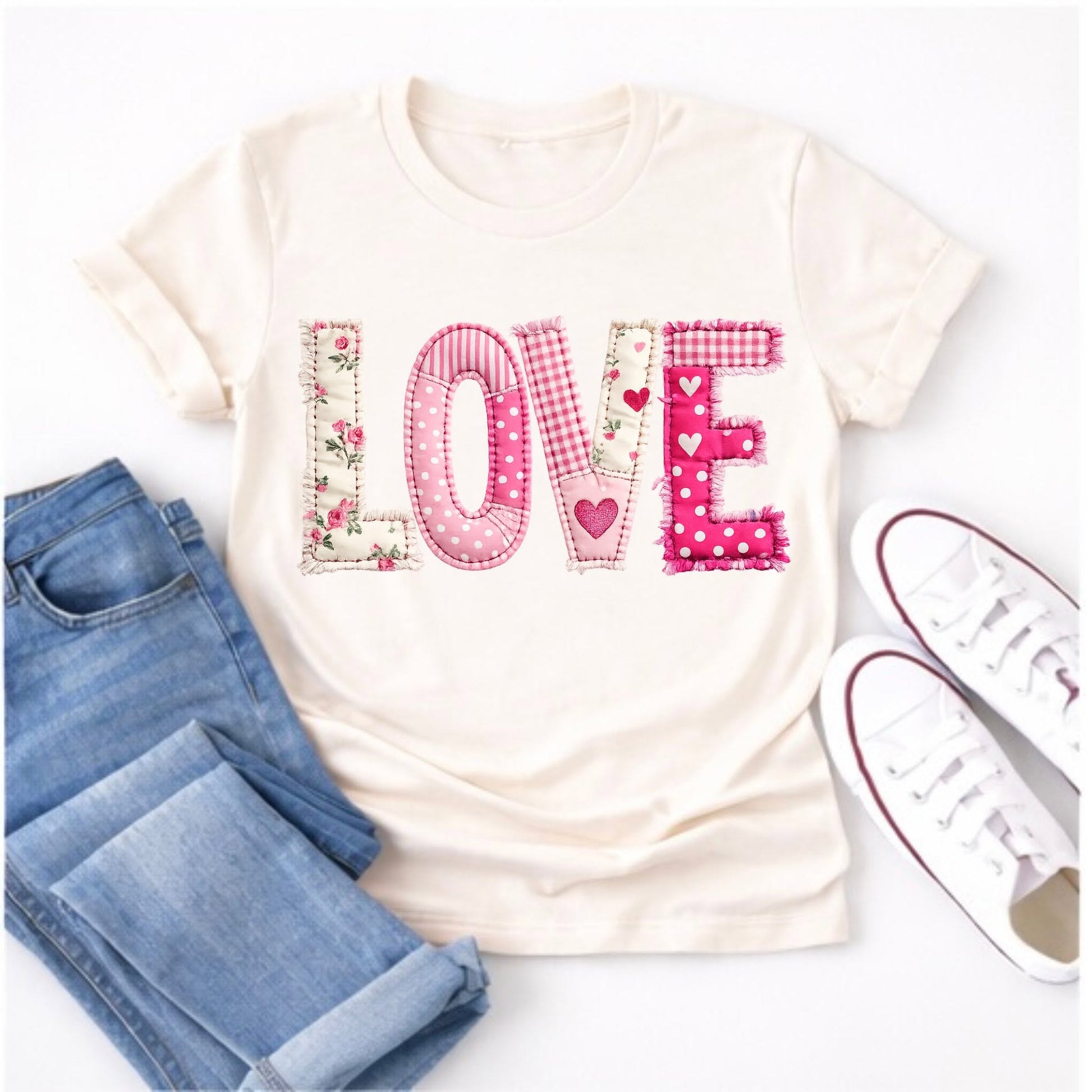 Floral Patchwork LOVE Tee mockup