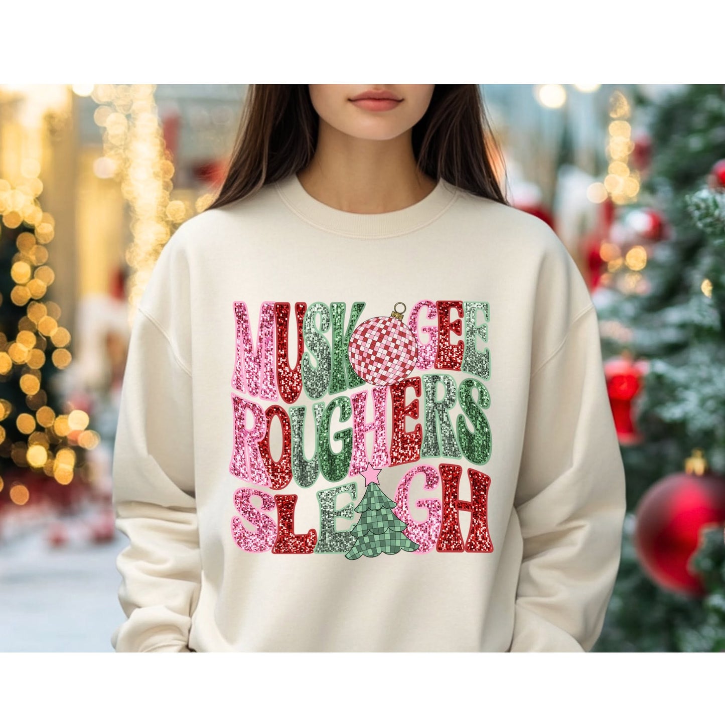 Muskogee Roughers Sleigh Christmas apparel mockup