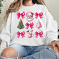 Pink bows Santa and cocoa on white sweatshirt