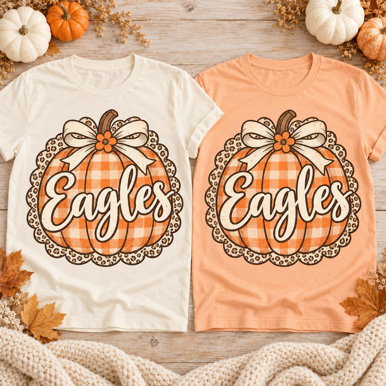 Gingham pumpkin Eagles fall shirt