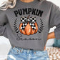 Pumpkin Season checkered bow design on gray shirt