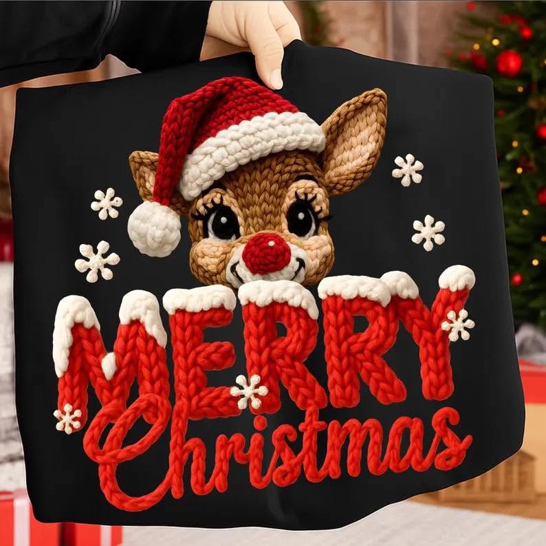 Red Reindeer Merry Christmas Graphic Apparel mockup