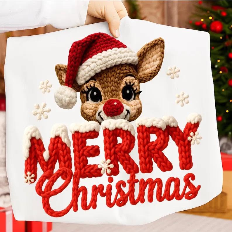 Red Reindeer Merry Christmas Graphic Apparel mockup