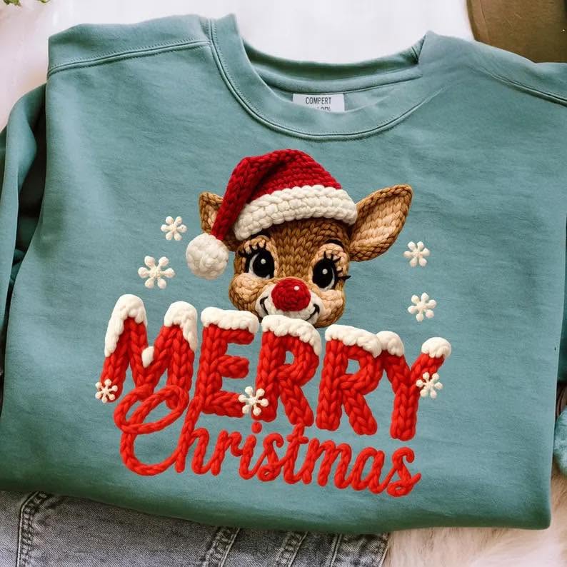 Red Reindeer Merry Christmas Graphic Apparel mockup