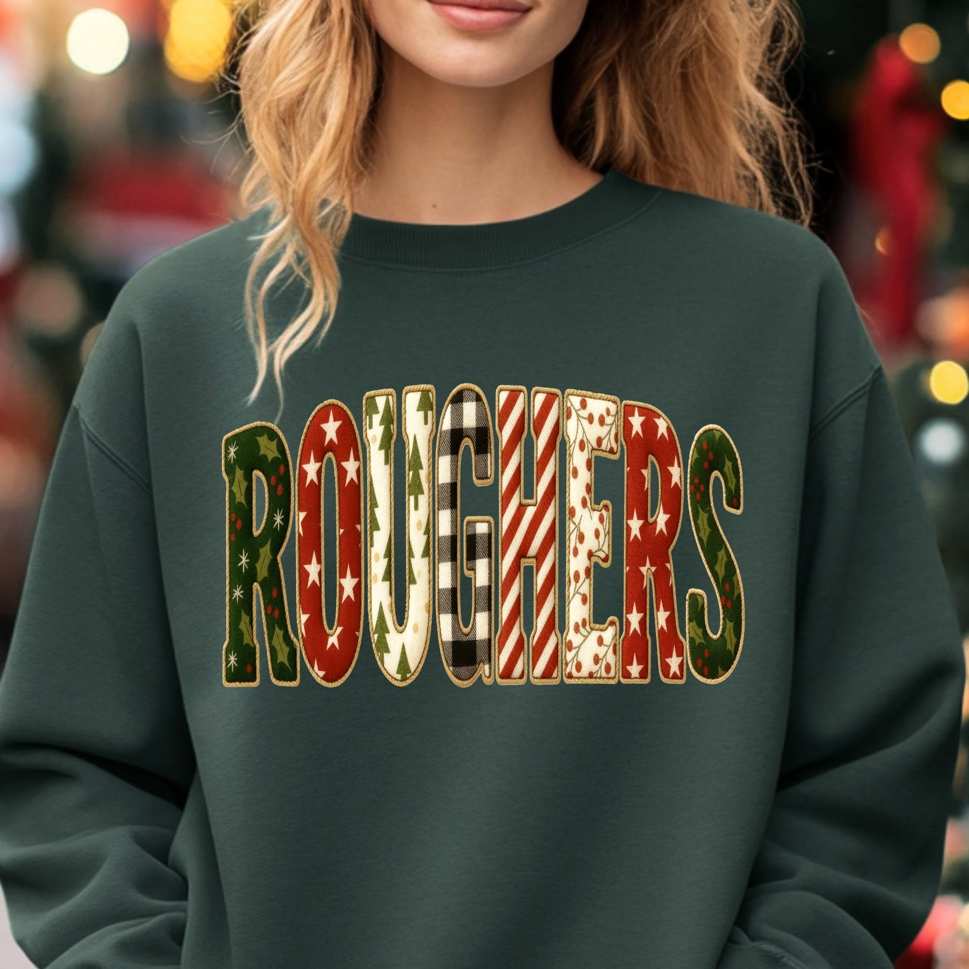 Roughers Christmas patchwork lettering