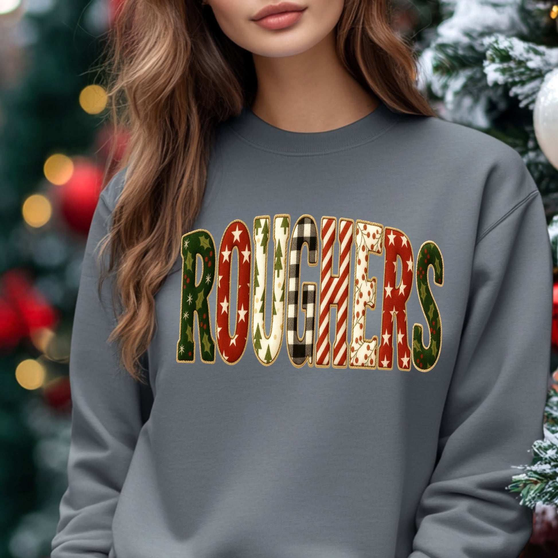 Roughers Christmas patchwork lettering