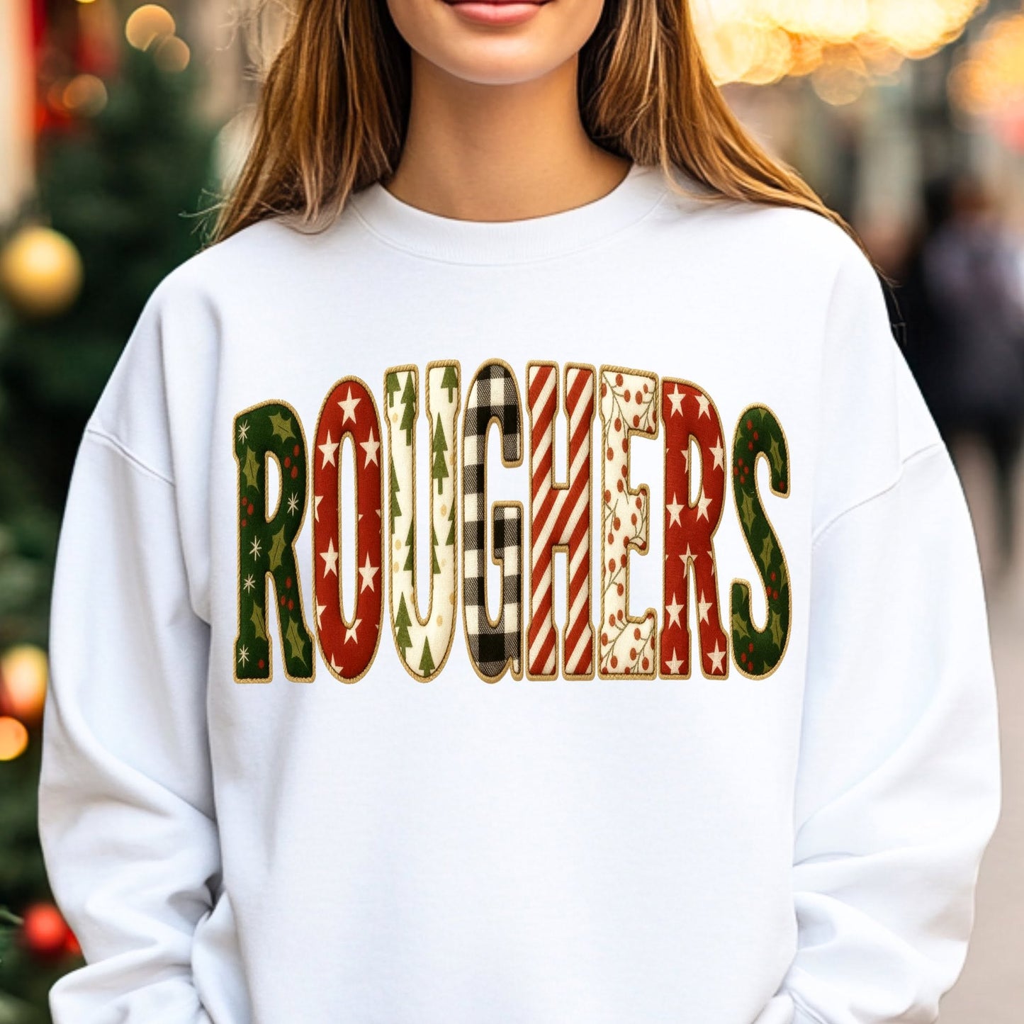 Roughers Christmas patchwork lettering