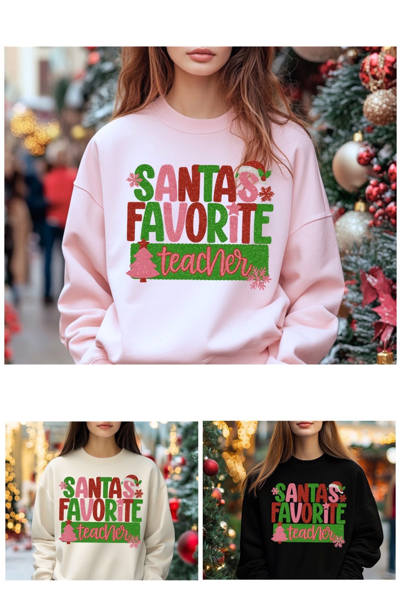 Santa's Favorite Teacher — Pink and Green Glitter