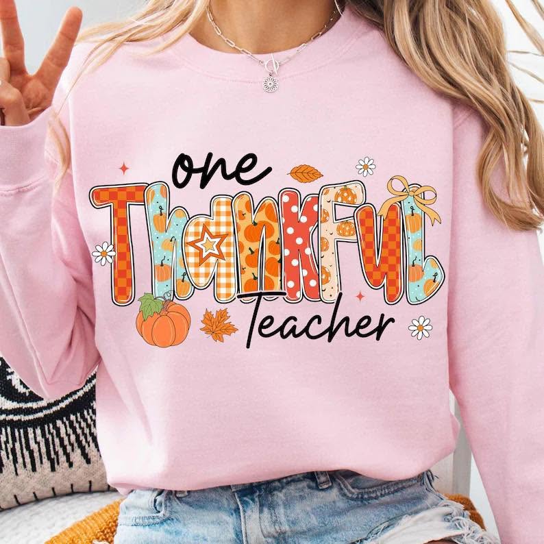 One Thankful Teacher patterned lettering alternate mockup